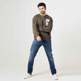 Olive Green Graphic Patch Sweatshirt