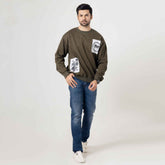 Olive Green Graphic Patch Sweatshirt