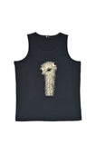Quirky Ostrich Tank – Midnight Black | 100% Cotton