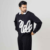 Black Graphic Collared Pullover
