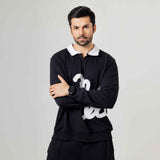 Black Graphic Collared Pullover