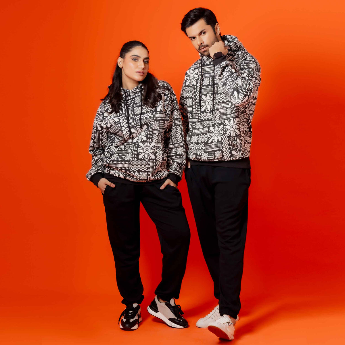 Monochrome Graphic Fleece Hoodie